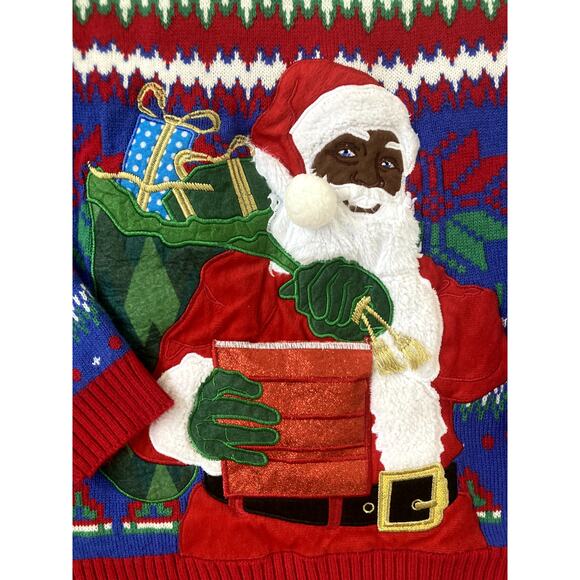 Christmas Sweater Black Santa Funny Unisex XL Blizzard Bay Xmas Colorful Knit - Picture 1 of 7